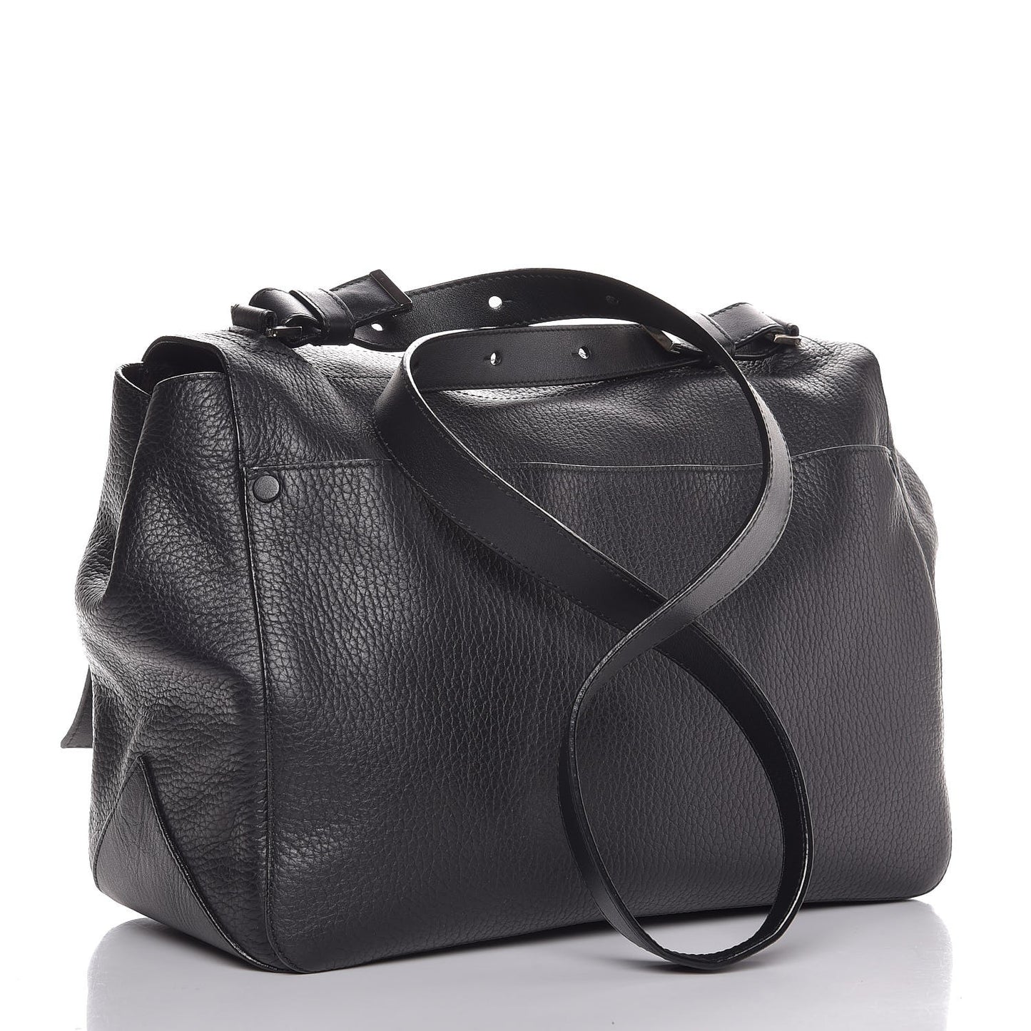 Pebbled Calfskin Double Sided PS Courier Bag Black
