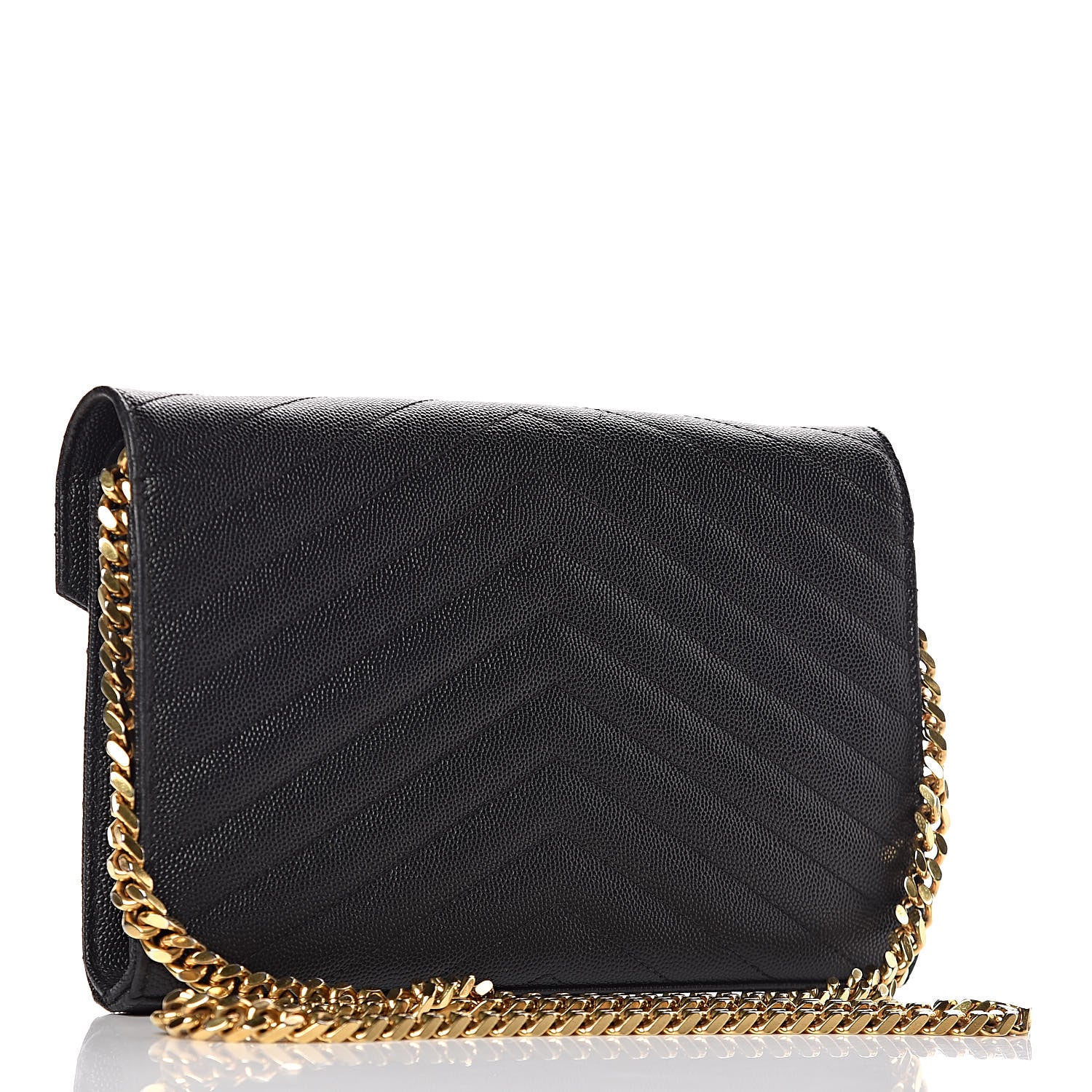 Saint Laurent Grain De Poudre Matelasse Chevron Monogram Chain Wallet Black 3 of 10