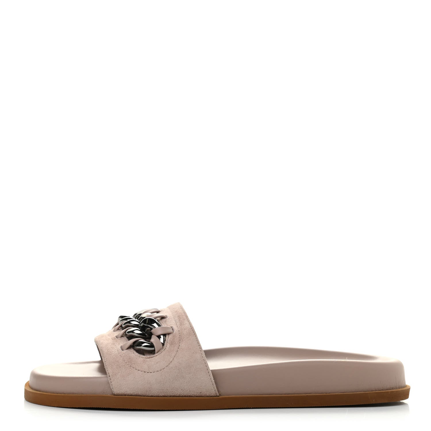 Valentino Garavani Suede Chain Flat Slide Sandals 37 Poudre 1 of 7