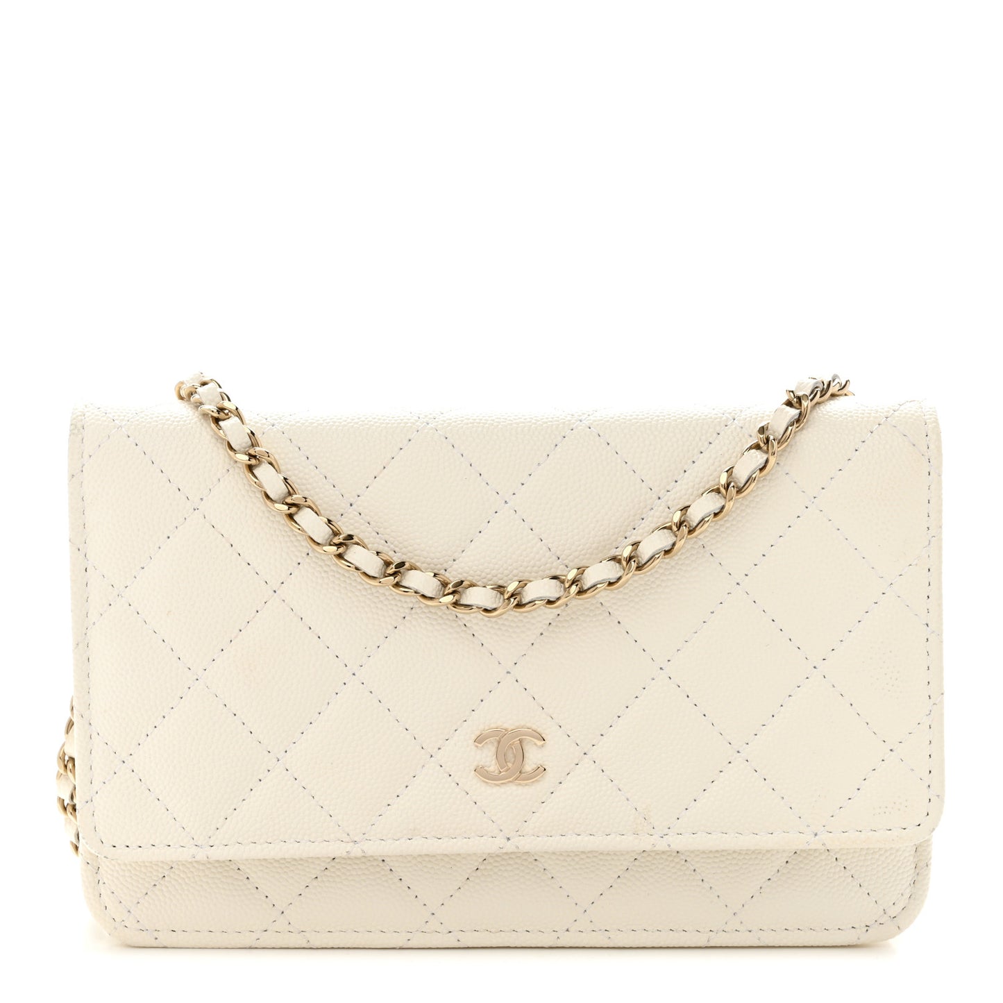 Caviar Quilted Wallet on Chain WOC White