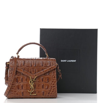 Saint Laurent Calfskin Crocodile Embossed Mini Classic Monogram Cassandra Top Handle Brown 14 of 14