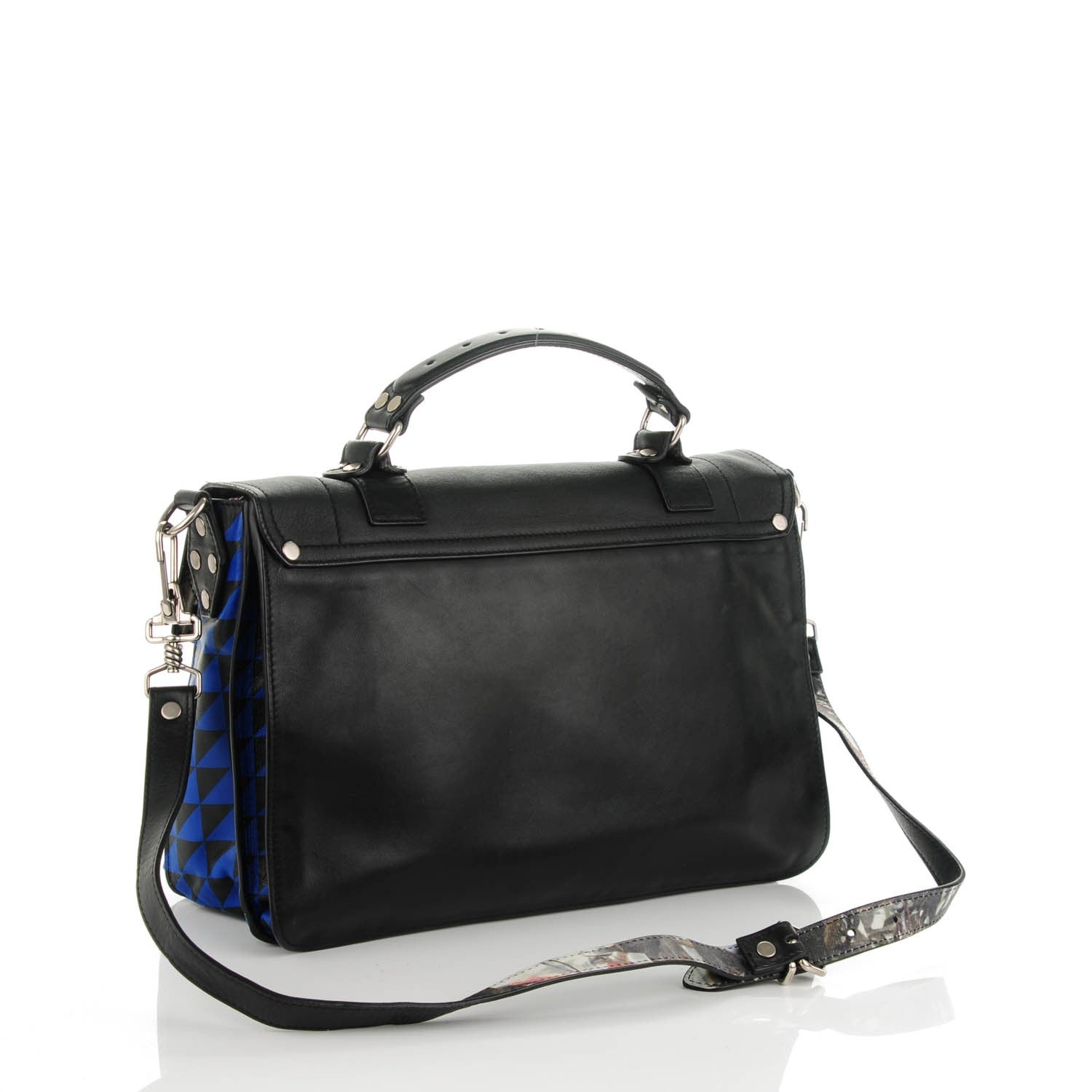 Proenza Schouler Calfskin Triangle Print Medium PS1 Satchel Black Blue 3 of 8