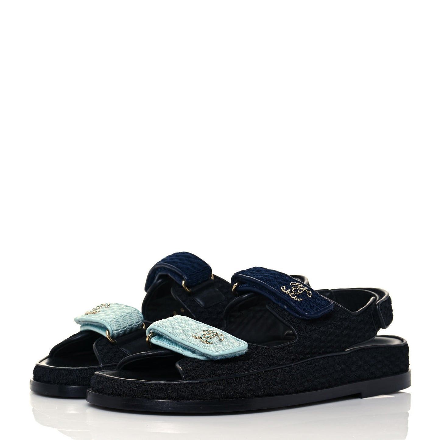 Knit Fabric Velcro Dad Sandals 41 Black Dark Blue Light Blue