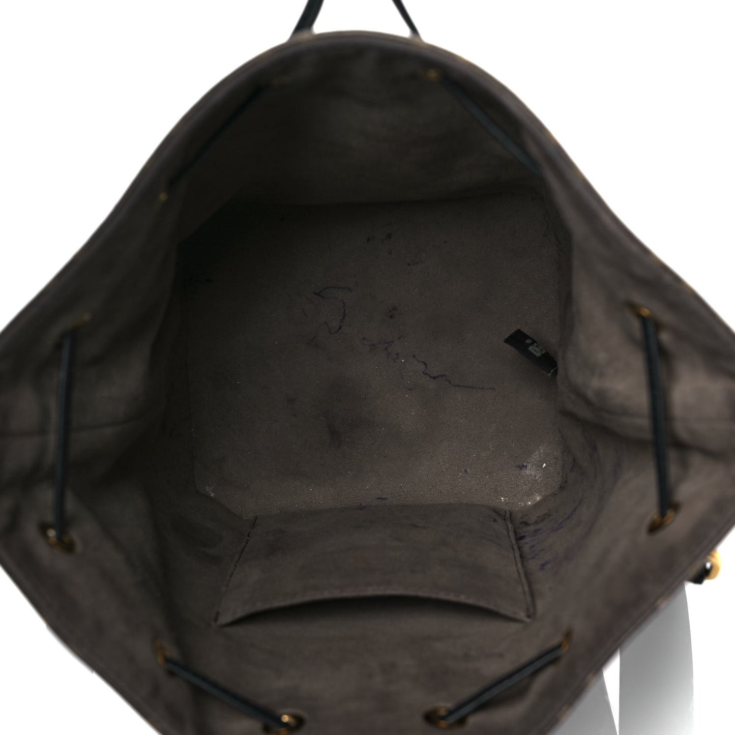 Glazed Fabric Vitello Grace F is Fendi FF 1974 Stamp Patch Grande Mon Tresor Bucket Bag Mogano Panna Black