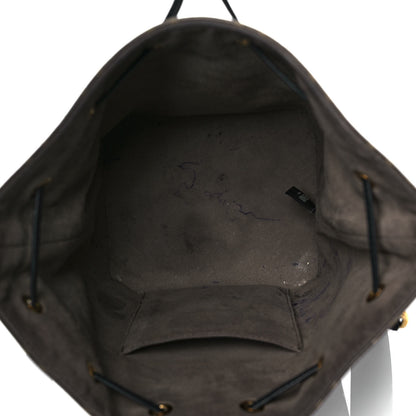 Fendi Glazed Fabric Vitello Grace F is Fendi FF 1974 Stamp Patch Grande Mon Tresor Bucket Bag Mogano Panna Black 5 of 11