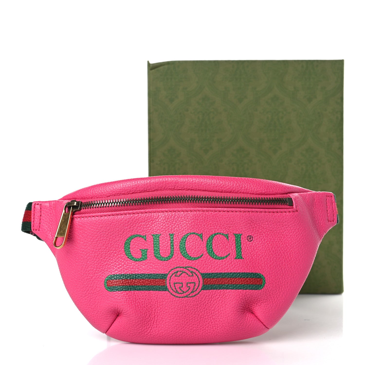 Gucci Grained Calfskin Small Logo Belt Bag Box Pink Green 9 of 9
