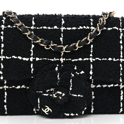 Chanel Tweed Quilted Mini Rectangular Camellia Flap Black White 8 of 10