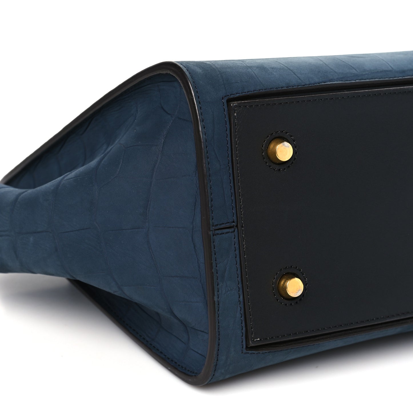 Smooth Calfskin Nubuck Crocodile Embossed Small Tie Knot Tote Navy