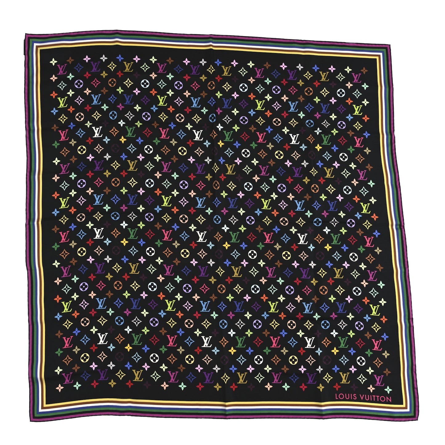 LV X TM Silk Monogram Multicolor Square 90 Scarf Black