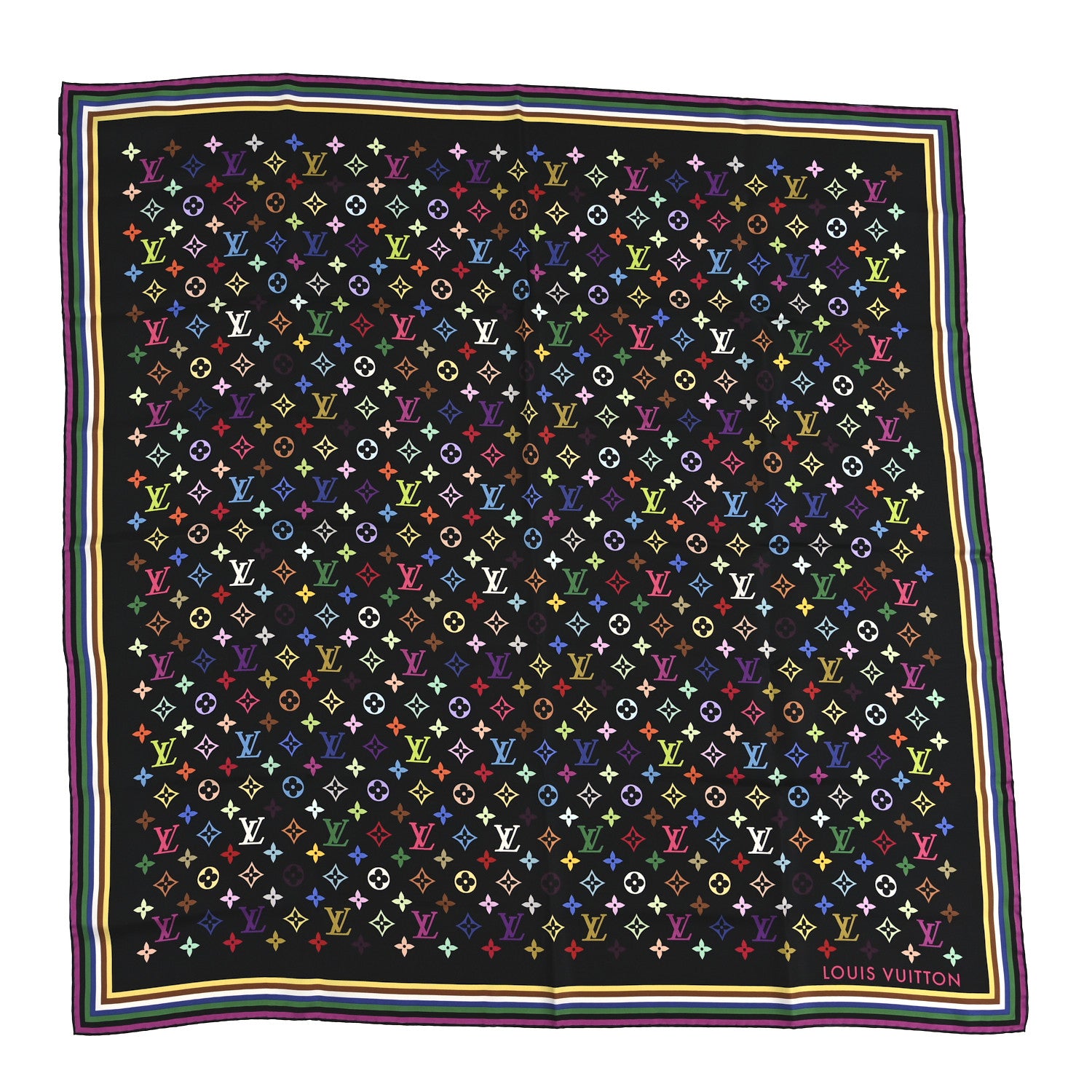 Louis Vuitton LV X TM Silk Monogram Multicolor Square 90 Scarf Black 1 of 3