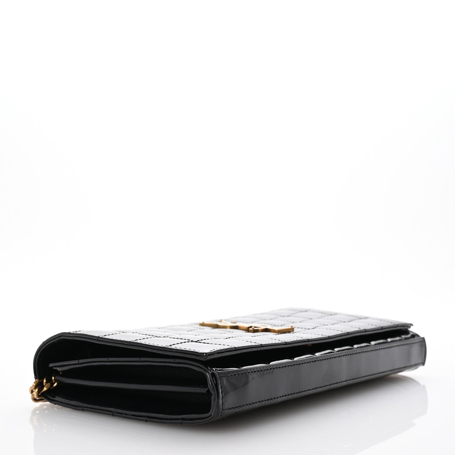 Patent Carre Quilted Cassandre Chain Wallet Black