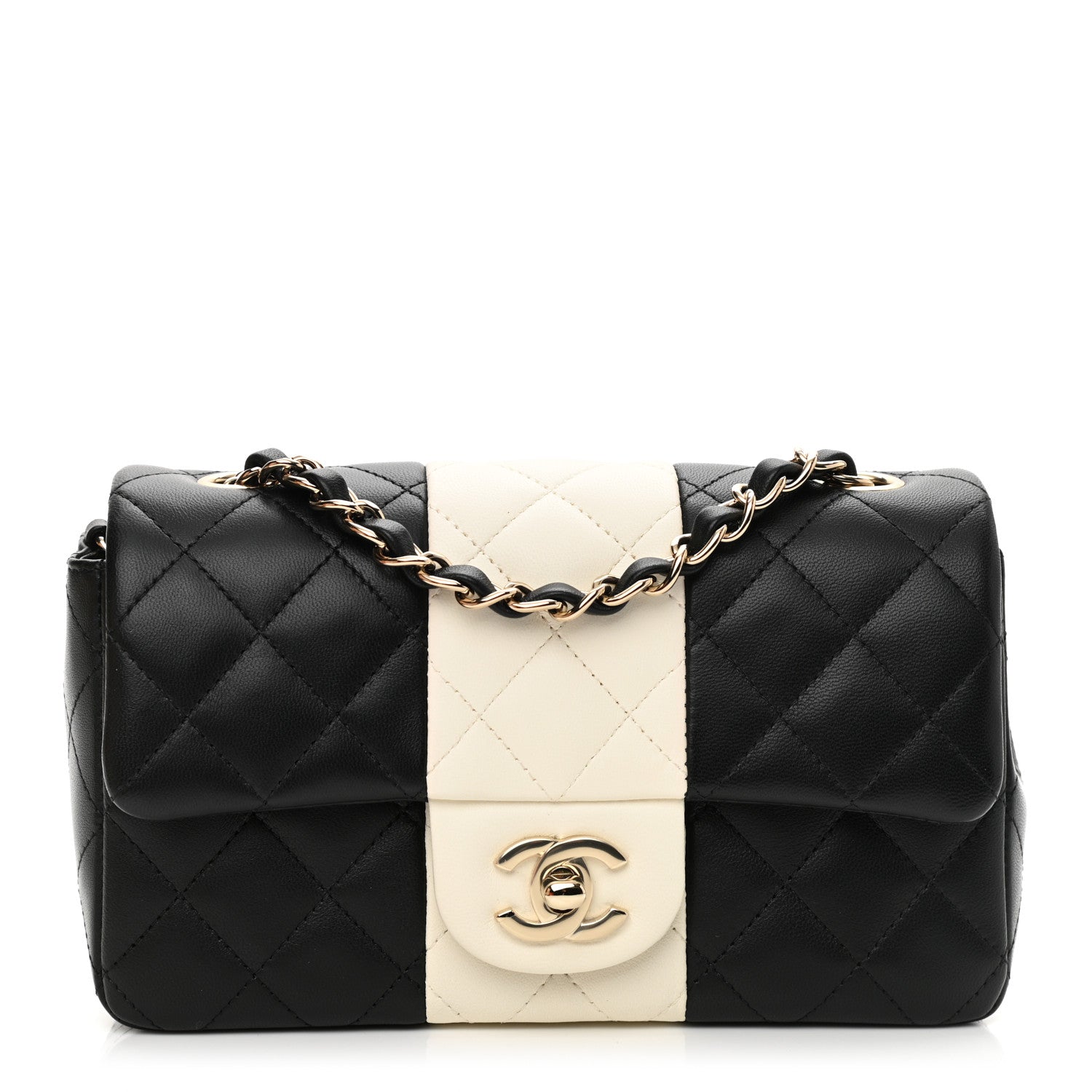 Chanel Lambskin Quilted Mini Rectangular Flap Black White 1 of 10