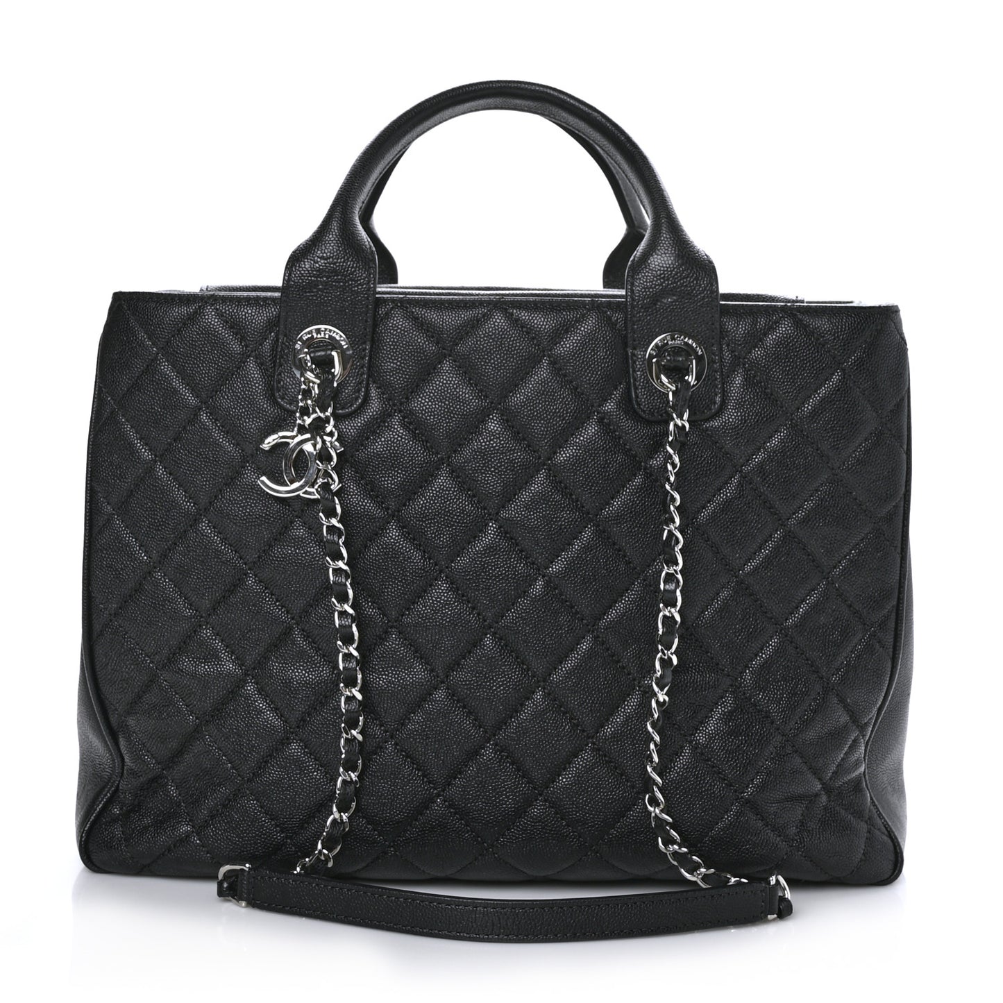 Caviar Quilted Large Urban Companion Top Handle Shopping Tote Black