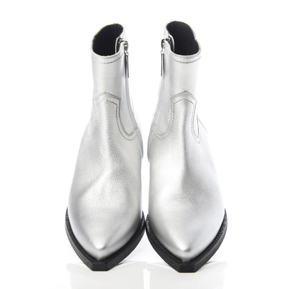 Saint Laurent Metallic Calfskin Lukas Ankle Boots 37 Silver 5 of 10