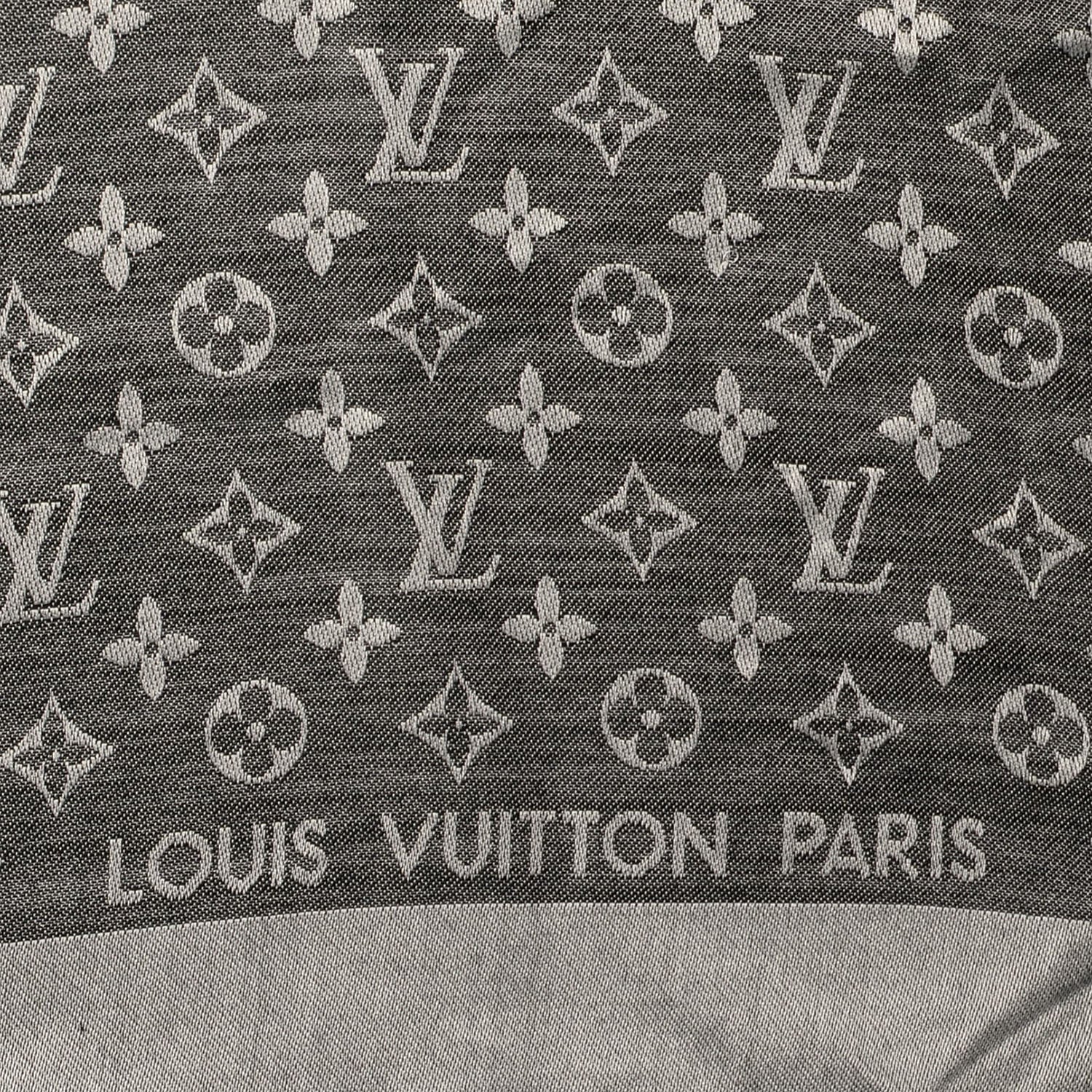 Louis Vuitton Wool Silk Monogram Denim Shawl Black 1 of 4