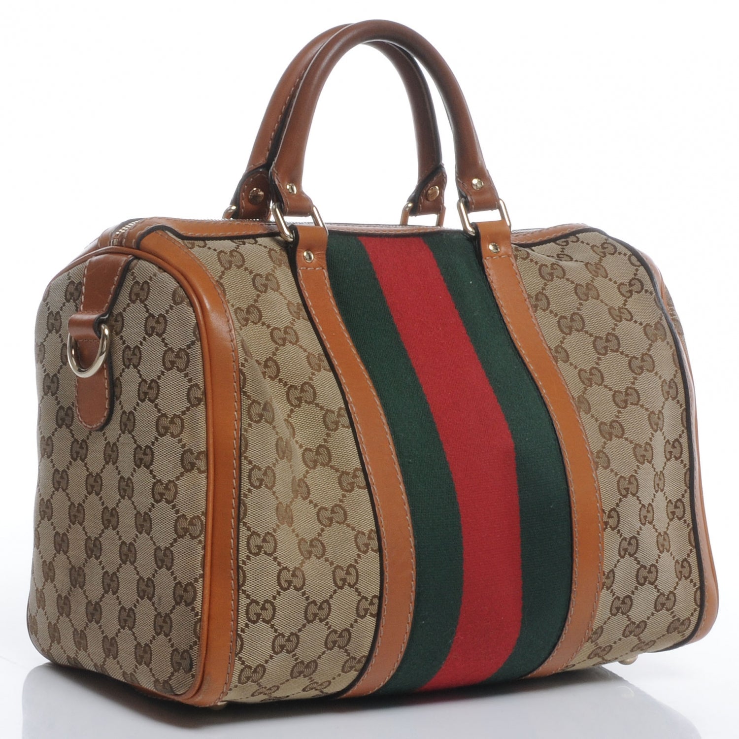 Gucci Monogram Vintage Web Medium Boston Tan 3 of 11