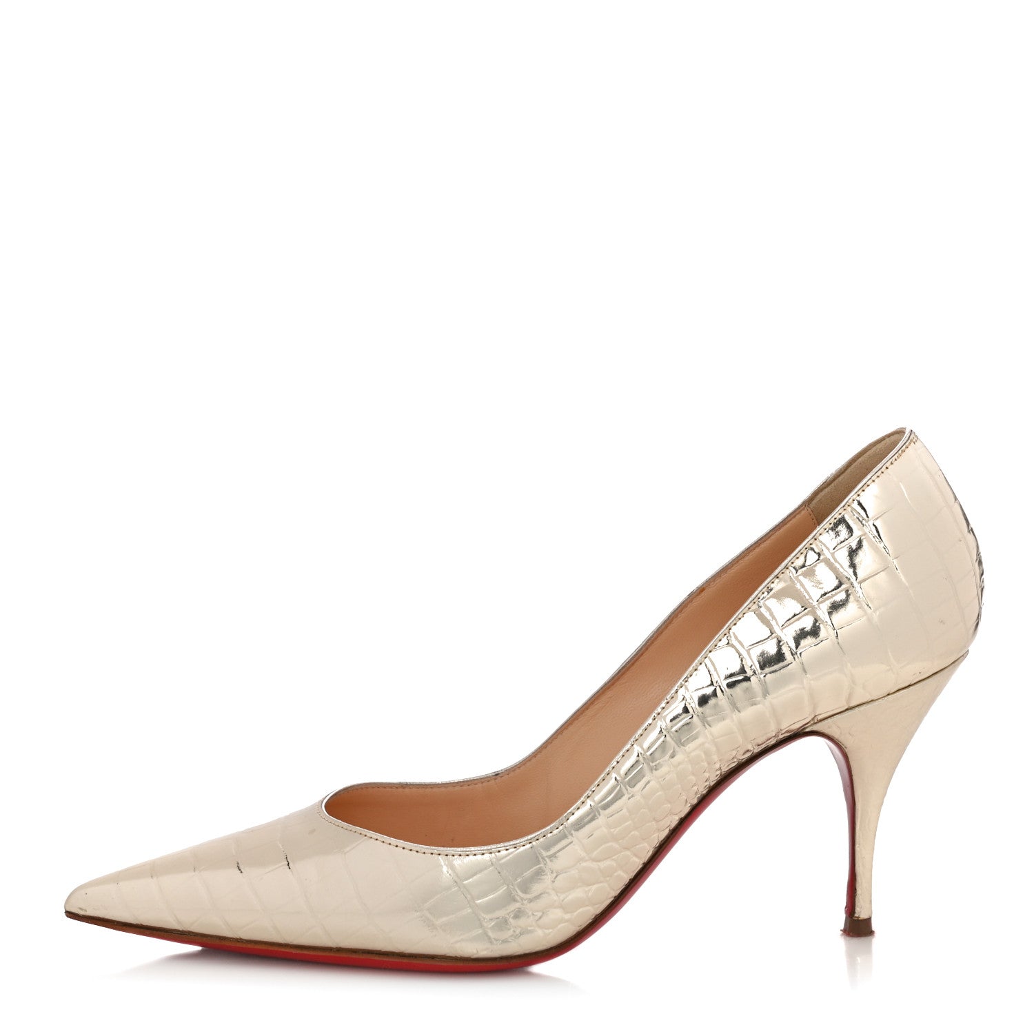 Christian Louboutin Metallo Cocco Clare 80 Pumps 38 Platine 1 of 10