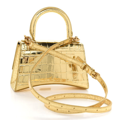 Balenciaga Metallic Calfskin Crocodile Embossed Hourglass Top Handle Bag XS Gold 3 of 10