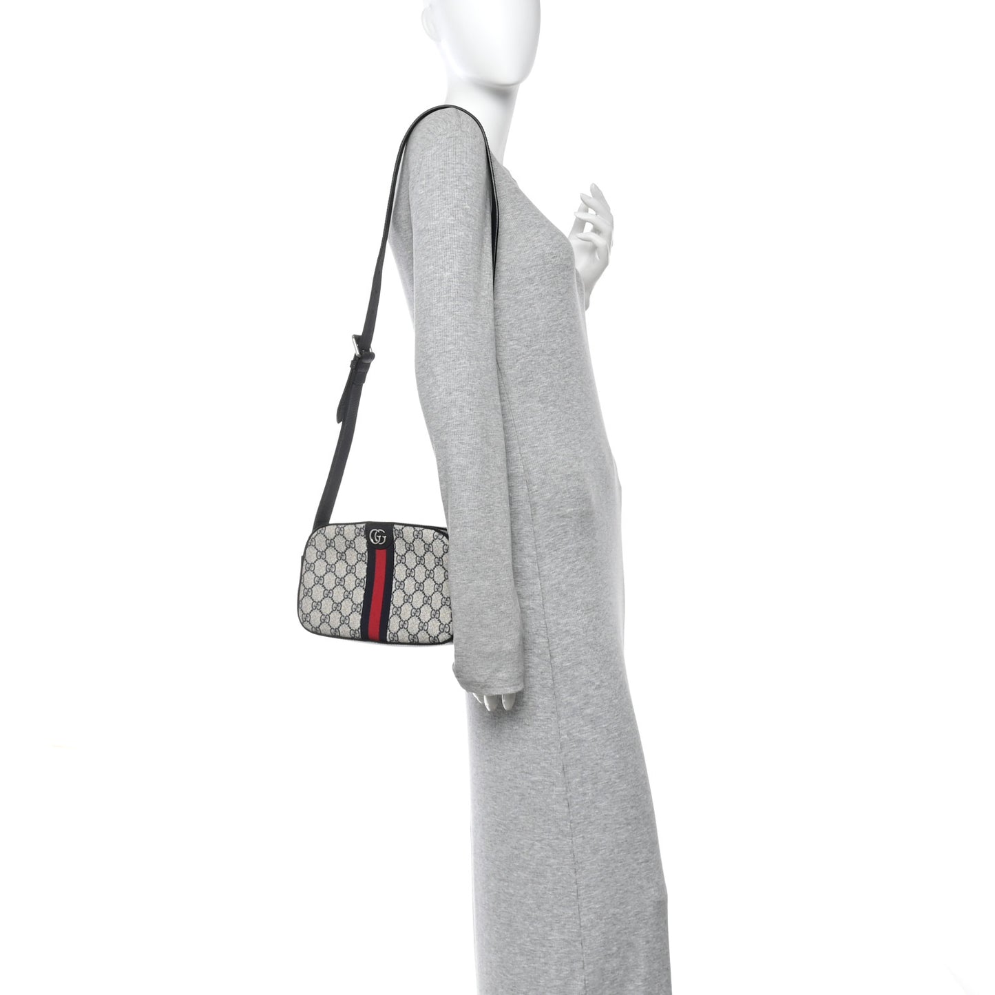 GG Supreme Monogram Textured Dollar Calfskin Web Small Ophidia Camera Bag Beige Blue