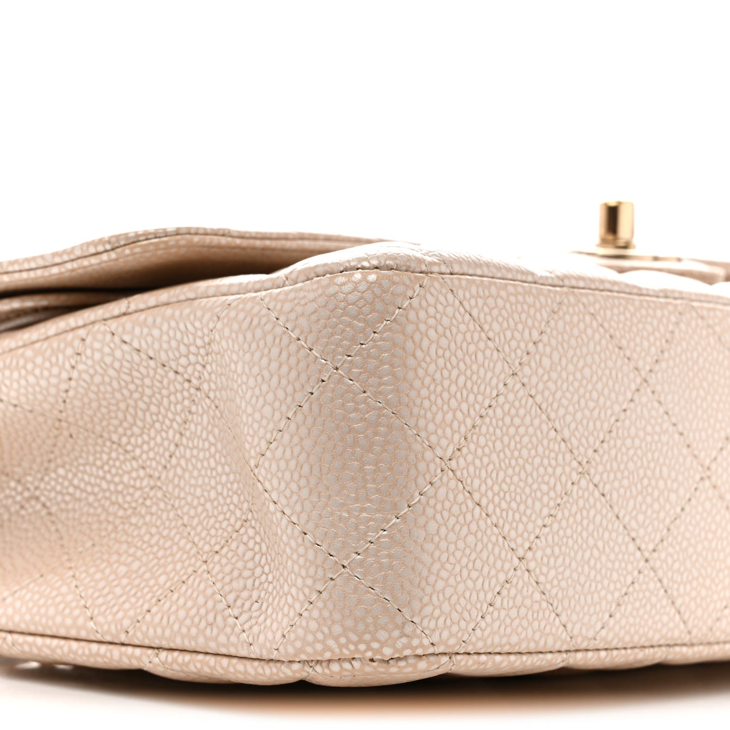 Pearly Caviar Quilted Medium Double Flap Light Beige