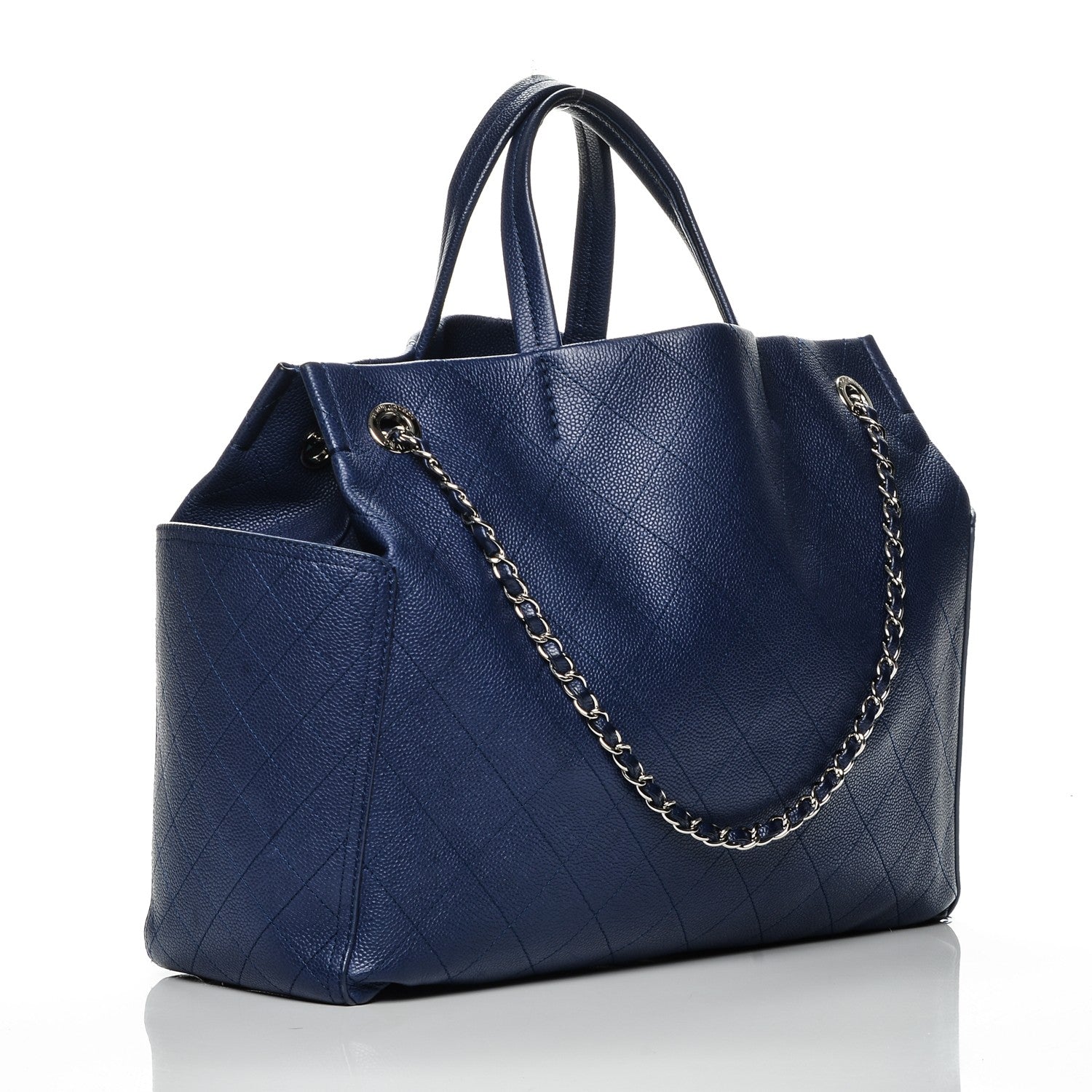 Chanel Grained Calfskin CC Pocket Tote Navy Blue 3 of 7