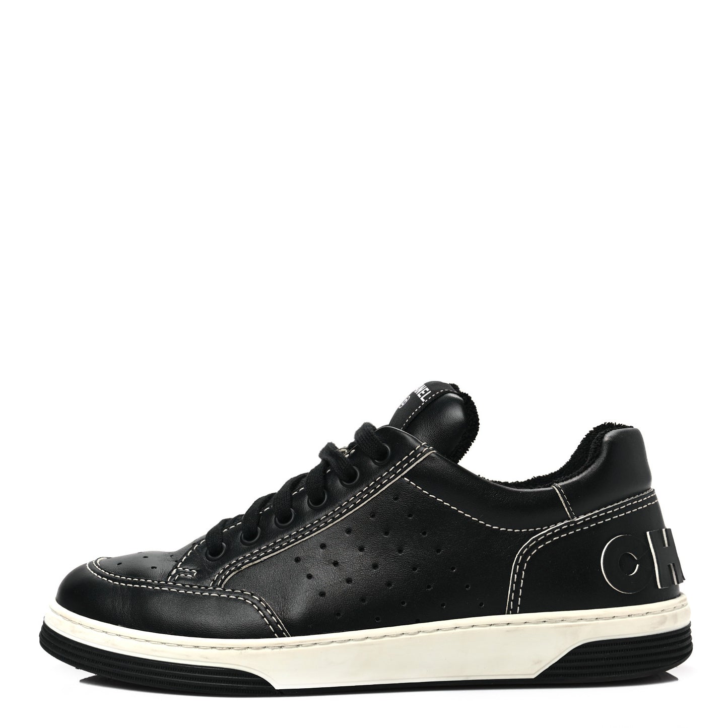 Calfskin Womens Logo Sneakers 40 Black White