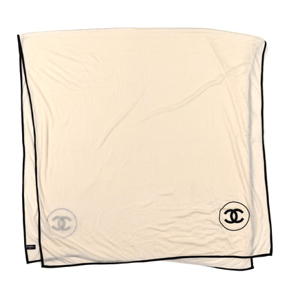 Chanel Cashmere Silk CC Stole Ivory Black 2 of 3