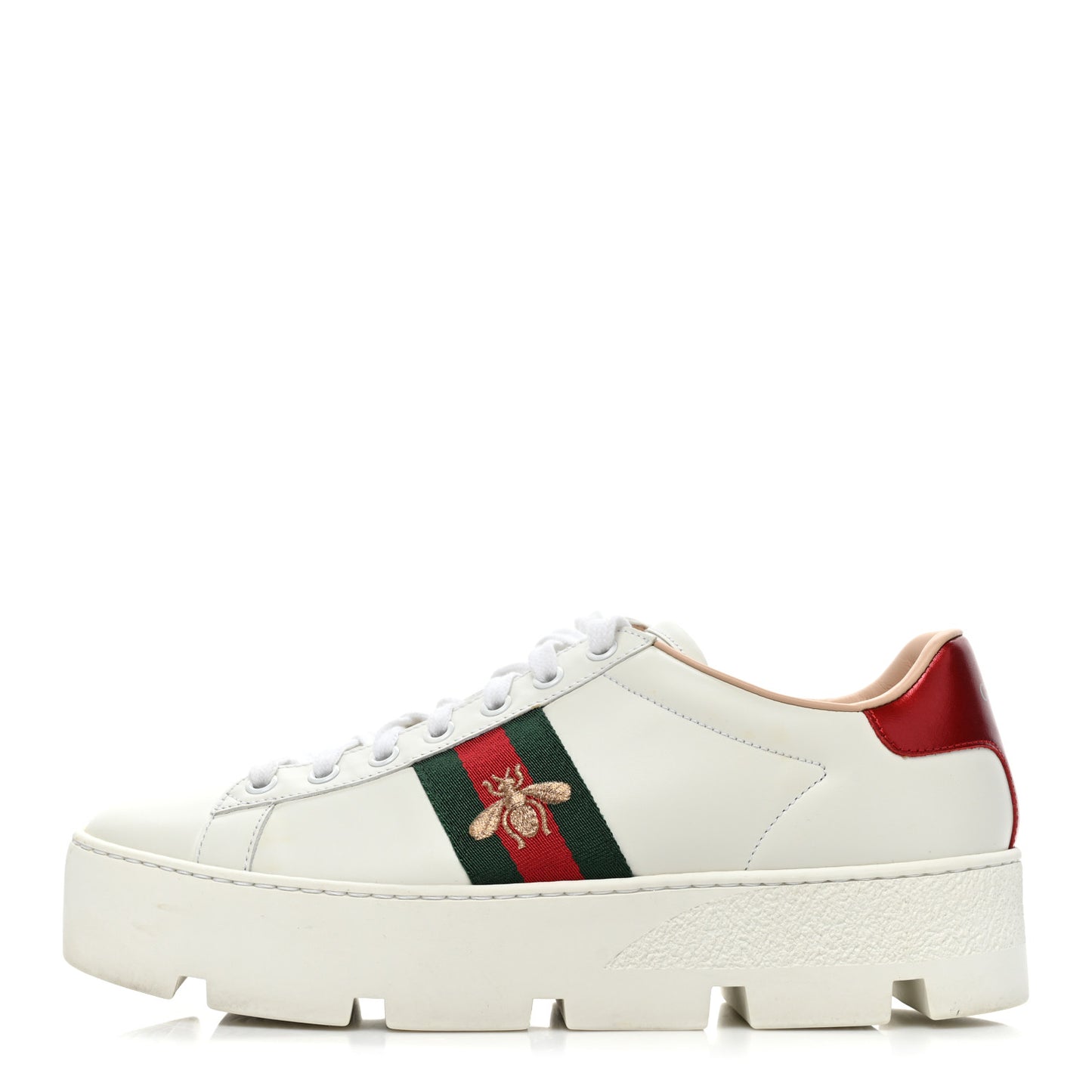 Calfskin Web Bee Embroidered Womens Ace Platform Sneakers 39 White
