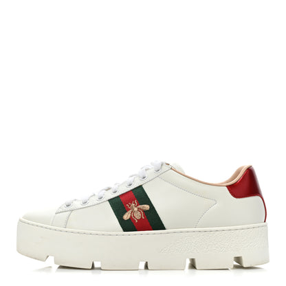 Gucci Calfskin Web Bee Embroidered Womens Ace Platform Sneakers 39 White 1 of 9