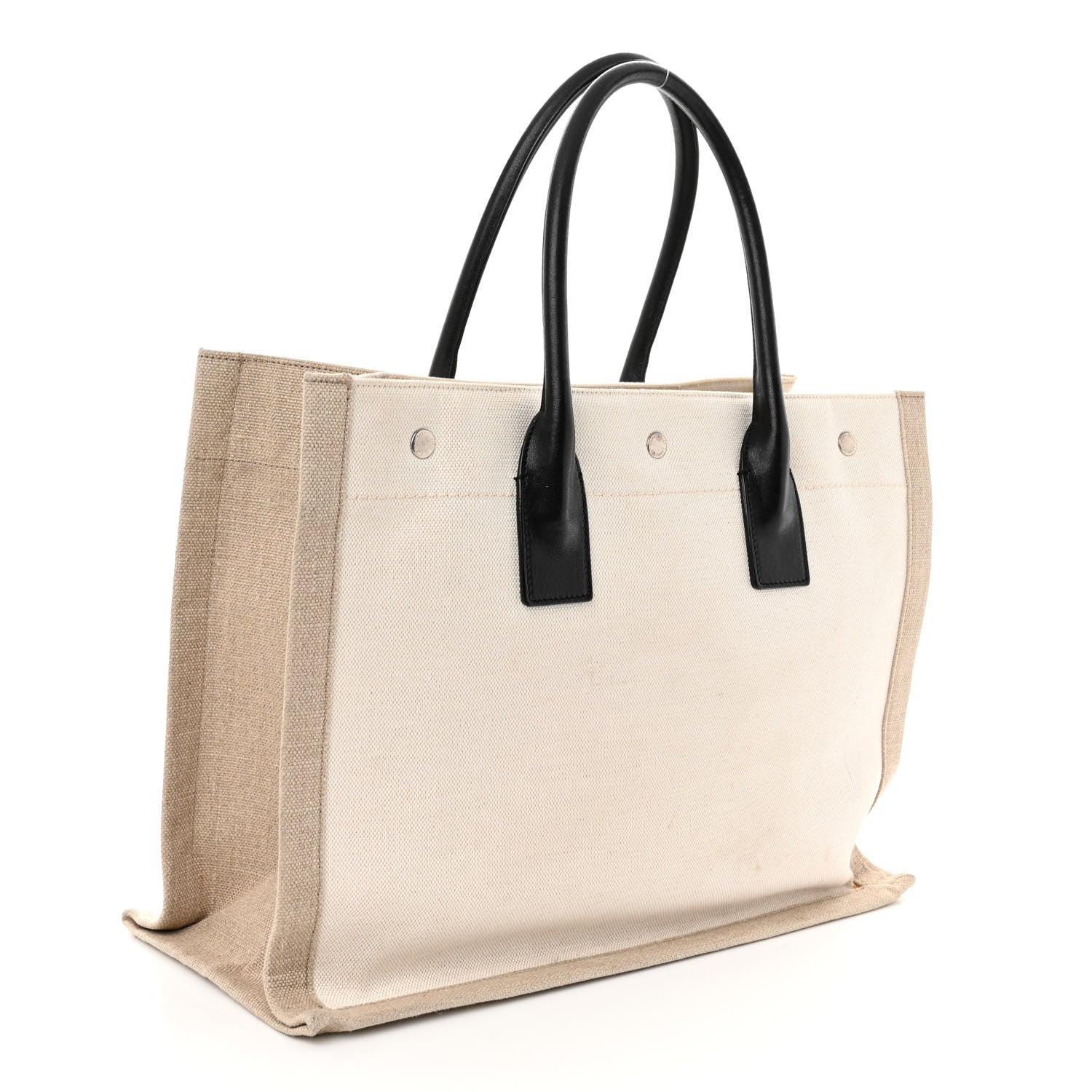 Saint Laurent Linen Calfskin Small Rive Gauche Tote Greggio Natural 3 of 11