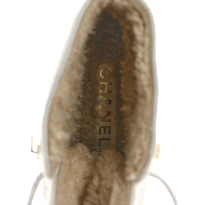 Chanel Suede Pony Hair Shearling Lace Up Combat Boots 36.5 White 7 of 9