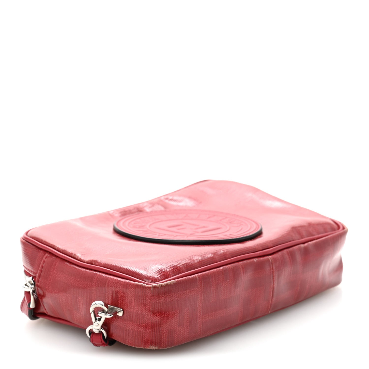 Fendi Glazed Fabric Vitello Century FF 1974 Stamp Camera Bag Rosso 4 of 9
