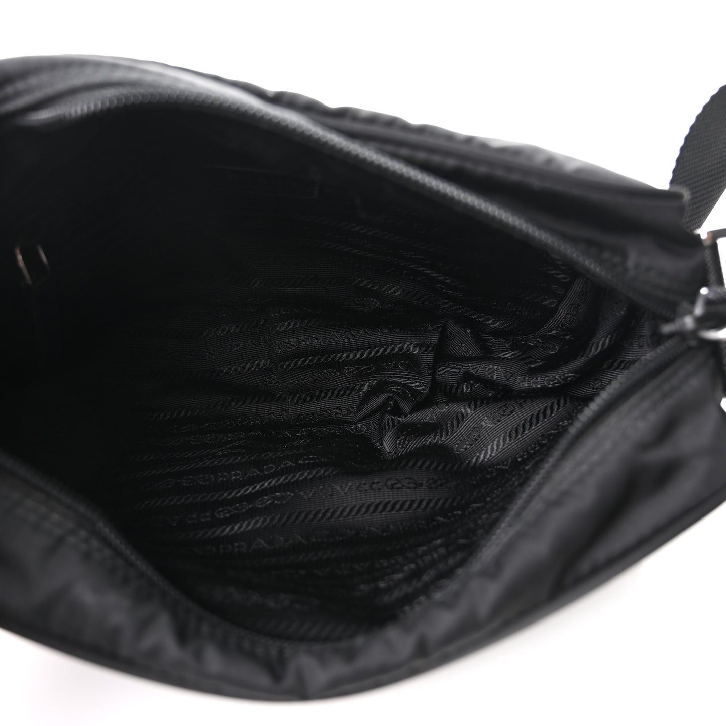 Re-Nylon Vela Saffiano Pocket Double Zip Shoulder Bag Black Black