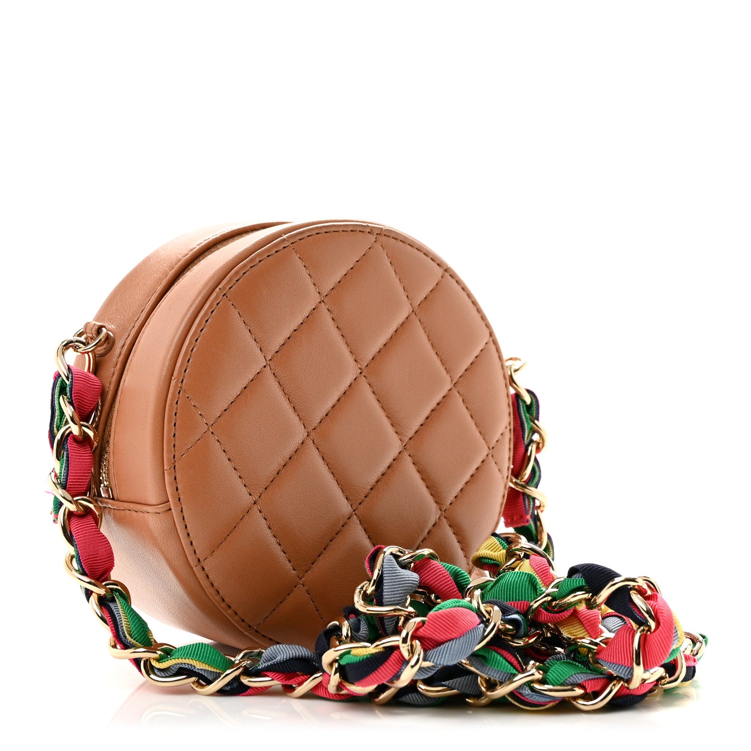 Chanel Shiny Lambskin Ribbon Quilted Round Clutch With Chain Brown 3 of 11