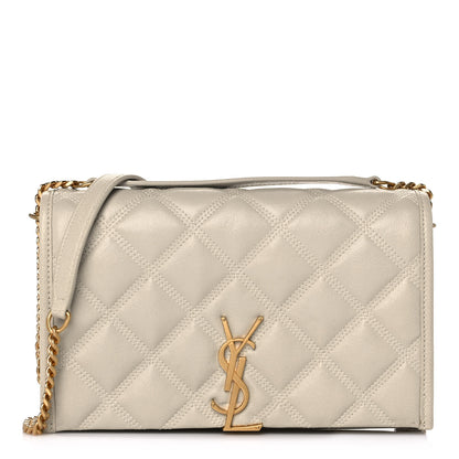 Saint Laurent Lambskin Diamond Quilted Becky Chain Wallet Blanc Vintage 1 of 13