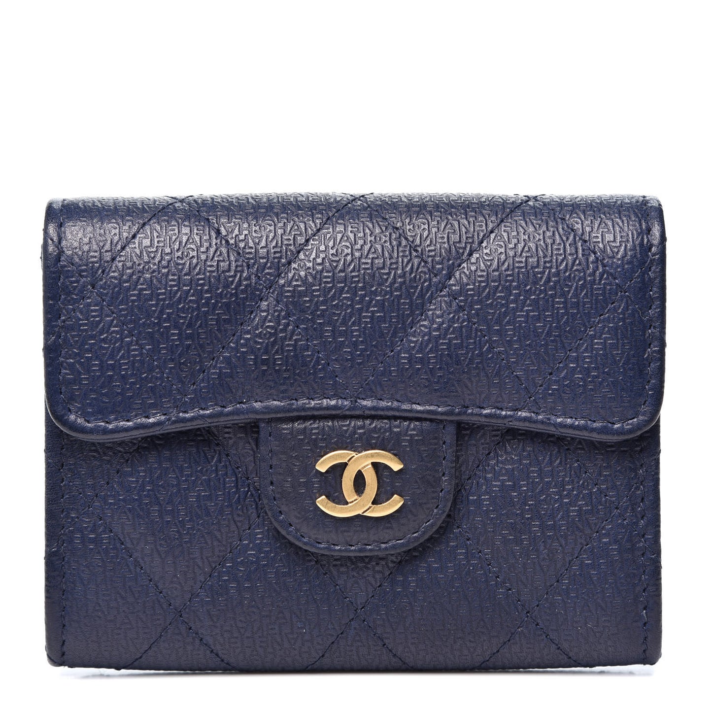 Letter Calfskin Embossed Quilted Card Holder Dark Blue
