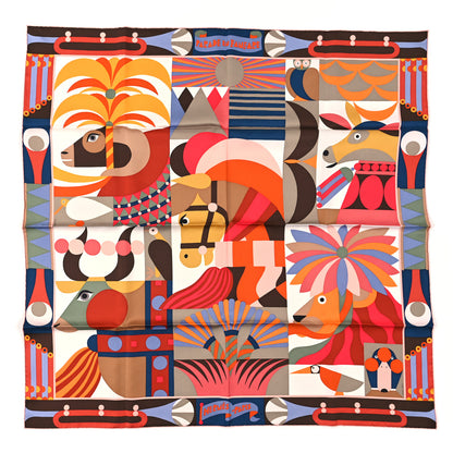 Hermes Silk Gavroche Parade En Fanfare Scarf 90 Bois de Rose Brun Miel 1 of 4