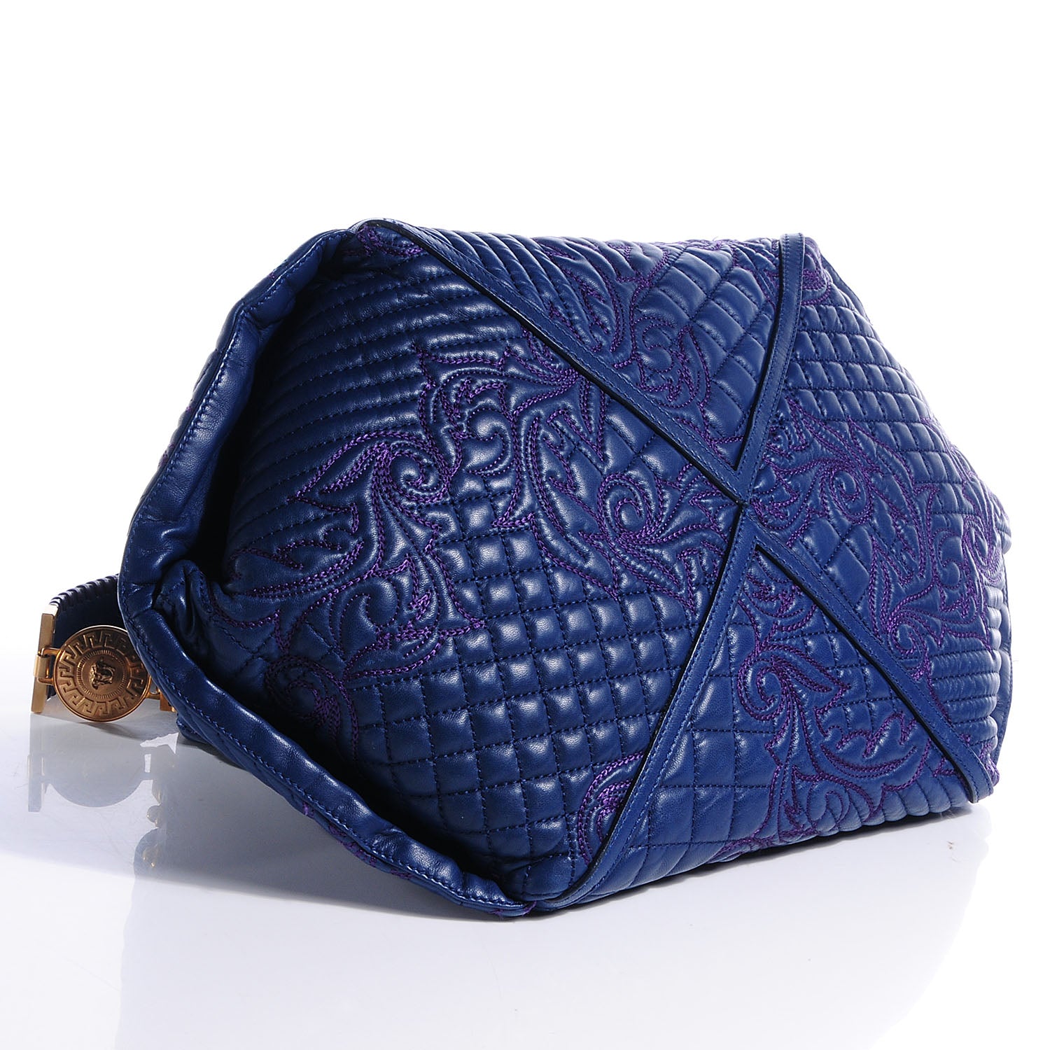 Versace Leather Quilted Vanitas Bag Midnight Blue 4 of 7