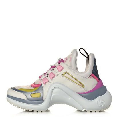Louis Vuitton Calfskin Technical Nylon LV Archlight Sneakers 38 White Pink Yellow 1 of 8