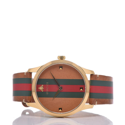 Gucci Stainless Steel Calfskin 38mm G-Timeless Stripe Web Quartz Watch Brown 5 of 5