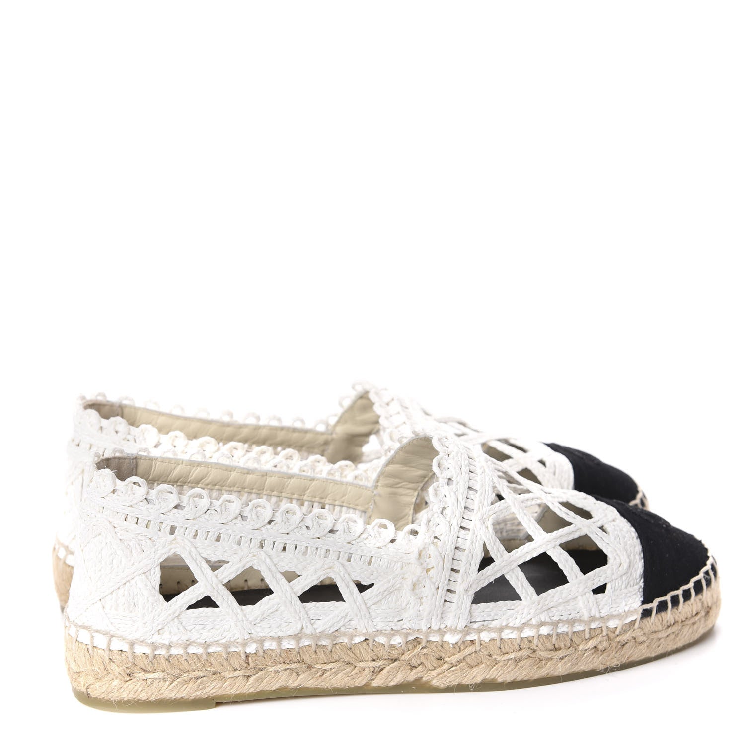 Chanel Woven Fabric Grosgrain CC Espadrilles 38 White Black 4 of 12
