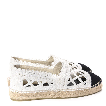 Chanel Woven Fabric Grosgrain CC Espadrilles 38 White Black 4 of 12
