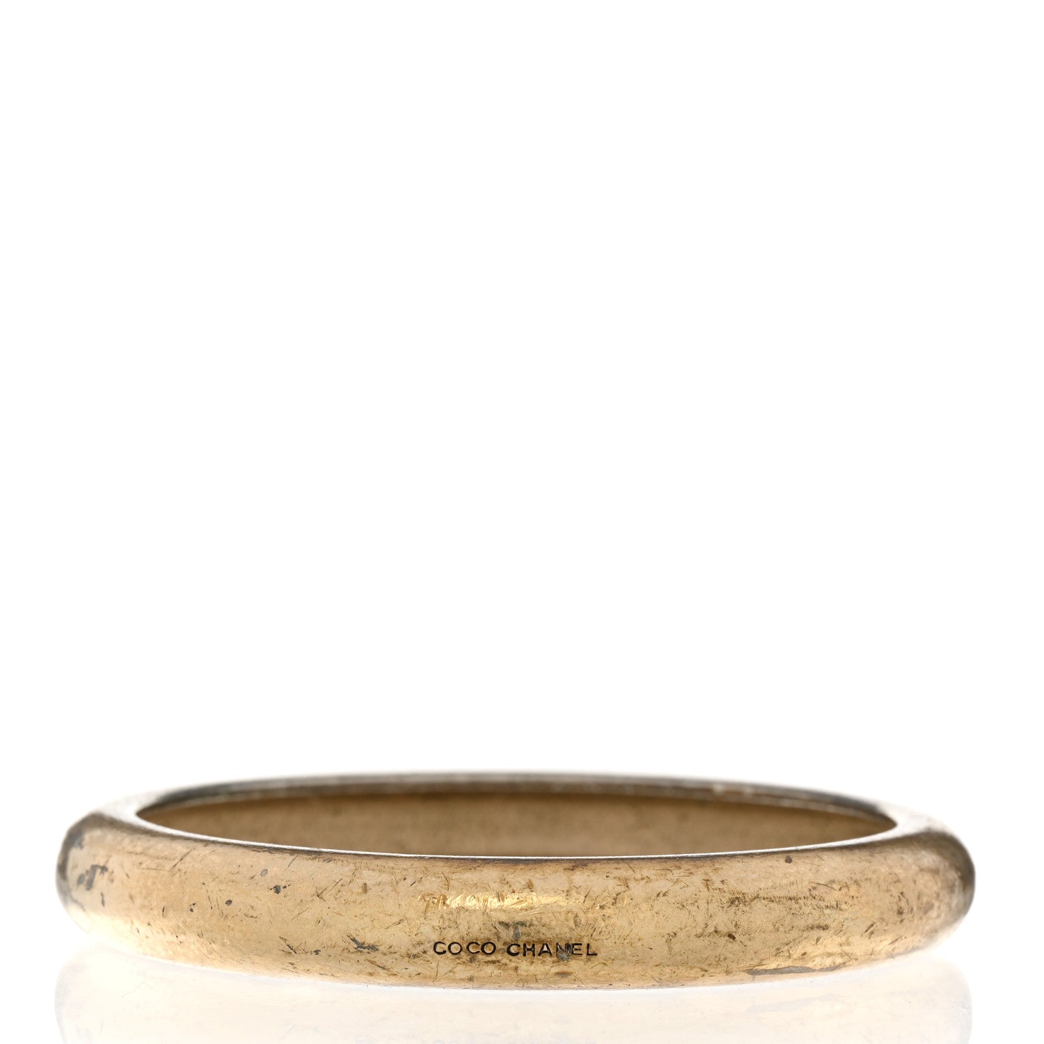 Chanel Metal French Quote Bracelet Bangle Gold 3 of 4