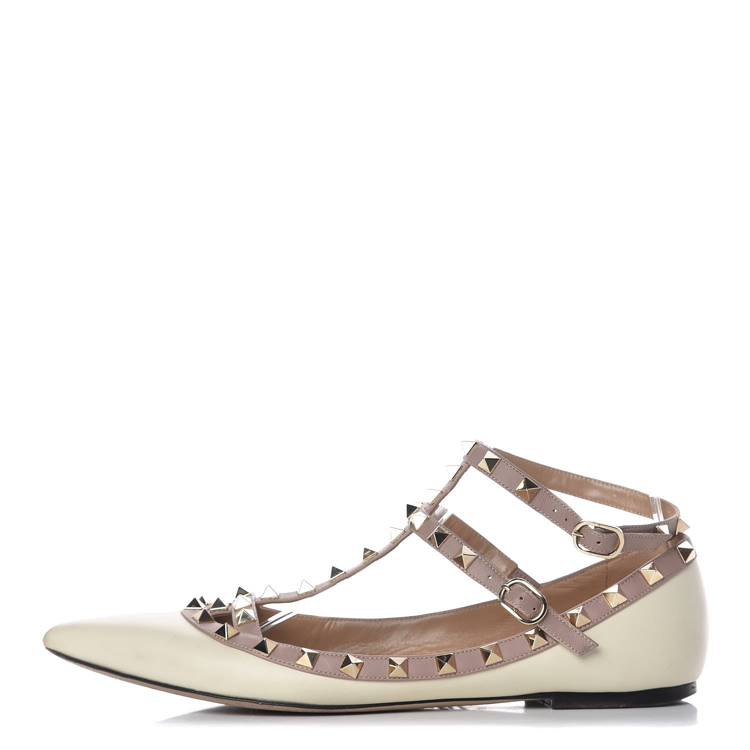 Valentino Garavani Calfskin Rockstud Cage Ballerina Flats 40 Light Ivory Poudre 1 of 16
