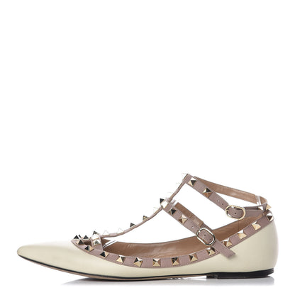 Valentino Garavani Calfskin Rockstud Cage Ballerina Flats 40 Light Ivory Poudre 1 of 16