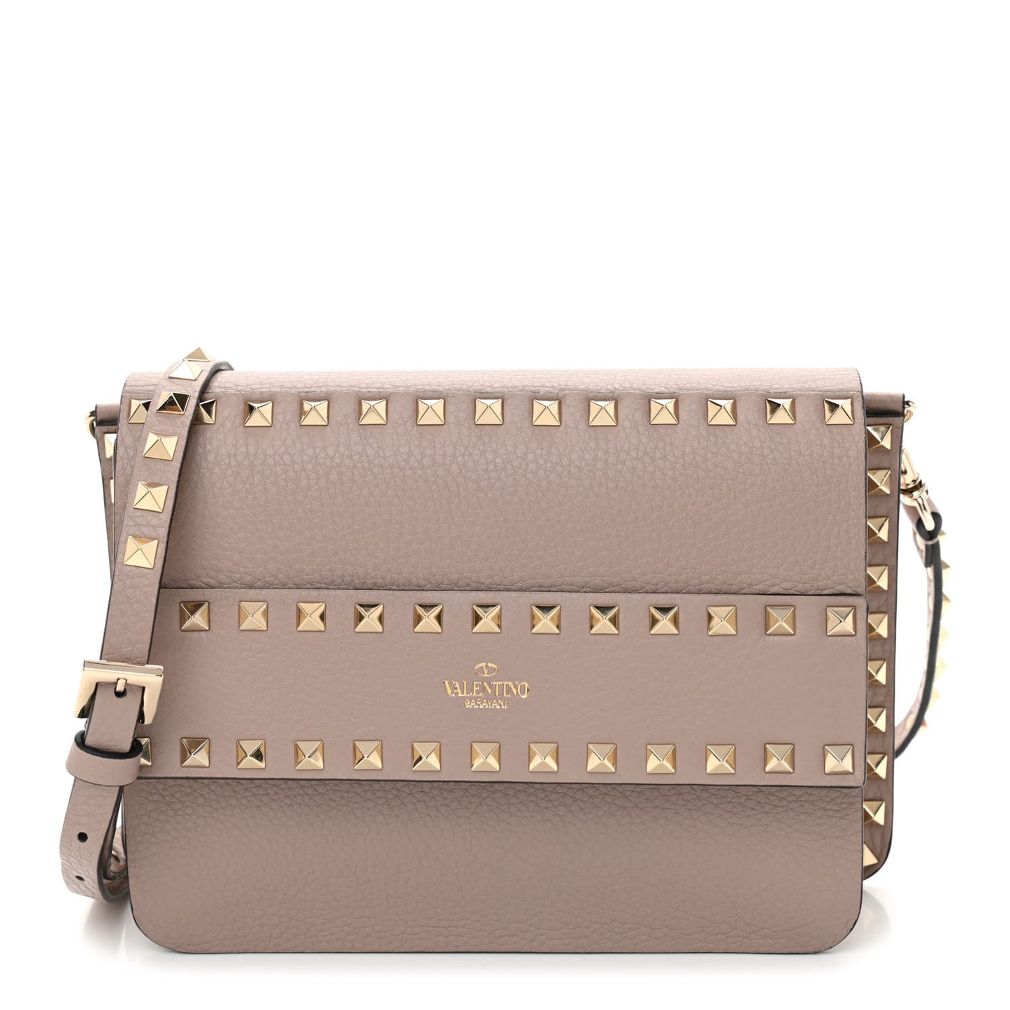 Pebbled Calfskin Rockstud Side Slip Crossbody Poudre