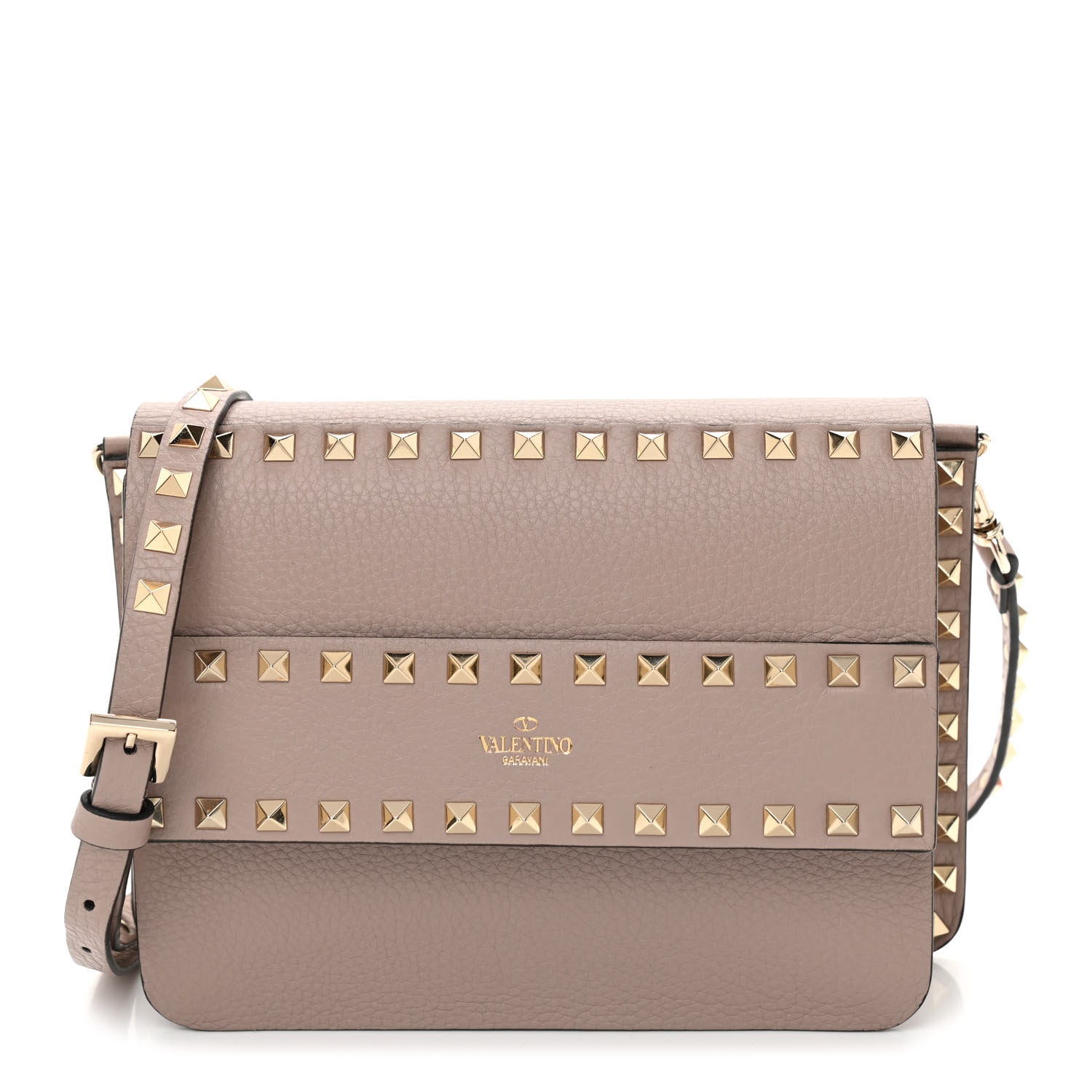 Valentino Garavani Pebbled Calfskin Rockstud Side Slip Crossbody Poudre 1 of 7