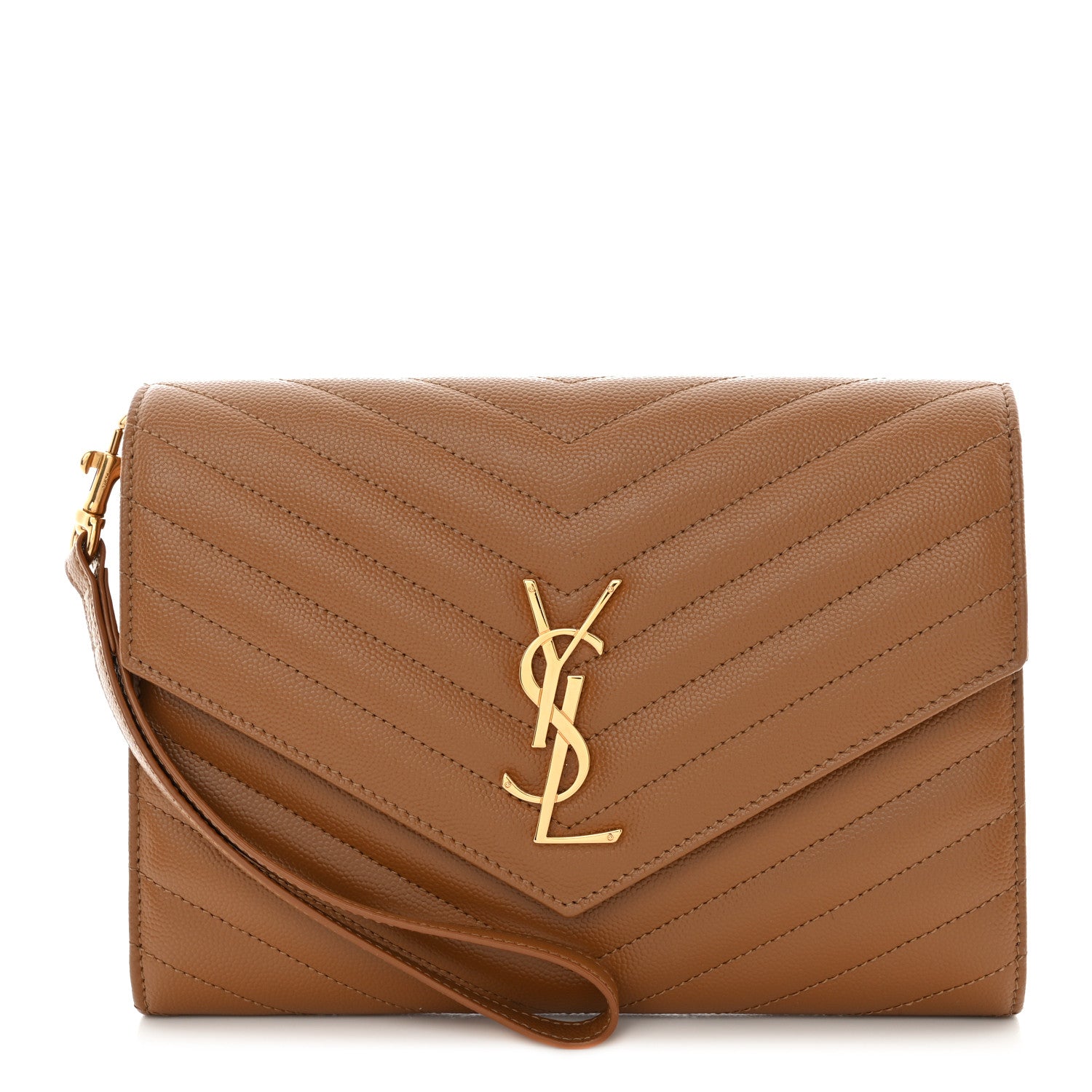 Saint Laurent Grain De Poudre Matelasse Chevron Monogram Cassandre Flap Pouch Natural Dark 1 of 7