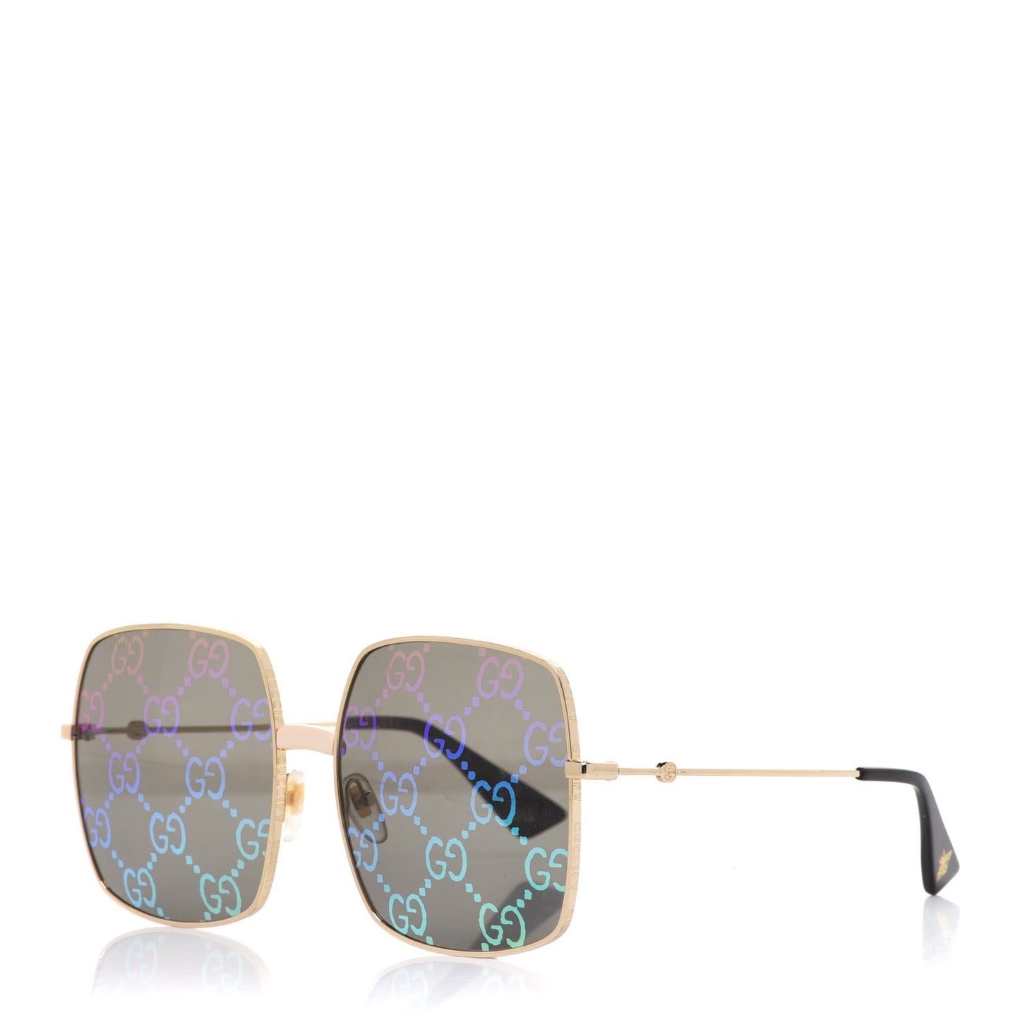 Metal Rectangular Frame Sunglasses GG0414S Gold Multicolor