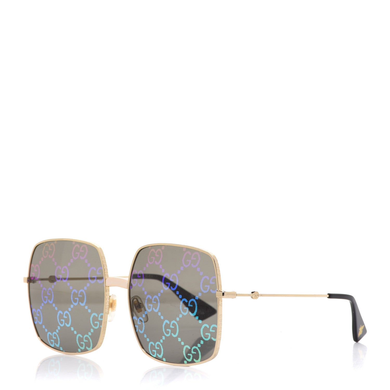 Gucci Metal Rectangular Frame Sunglasses GG0414S Gold Multicolor 1 of 9